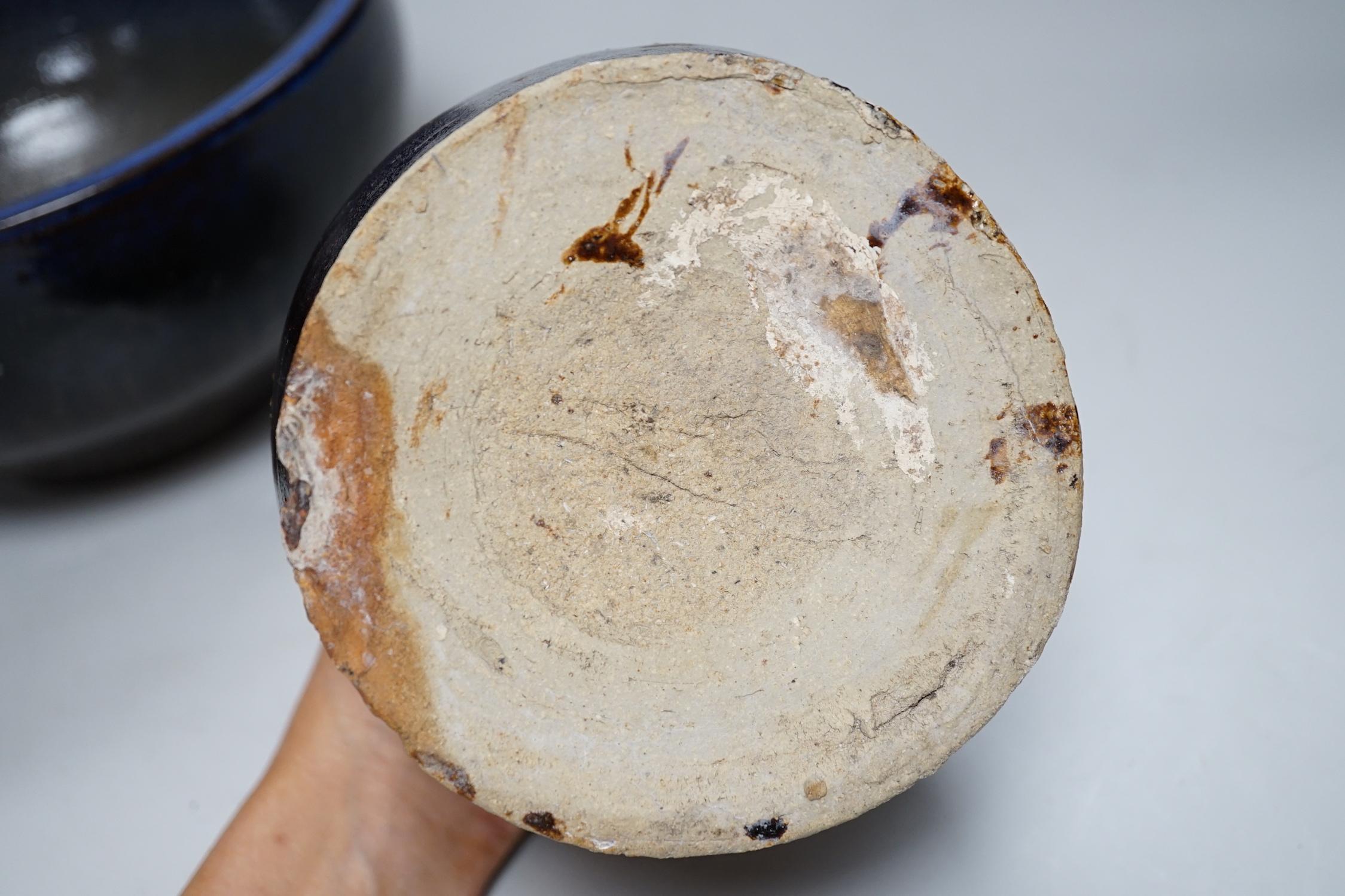 A Chinese jun-type planter and a Japanese pottery vessel, plant jar 24cm diameter